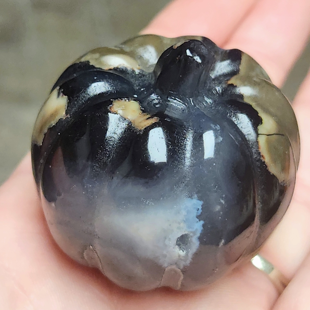 Druzy Volcano Agate Pumpkin Carving. Halloween Crystal Carving.